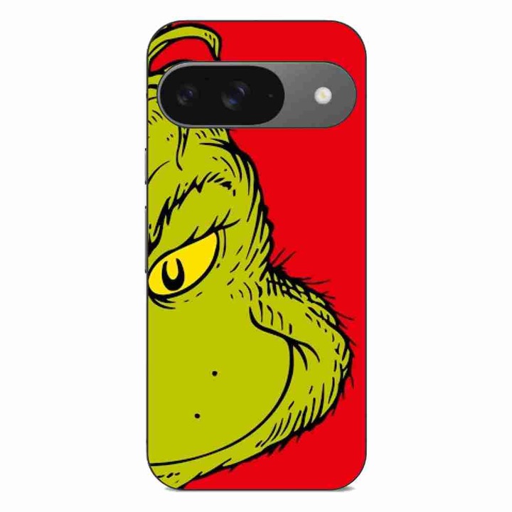 Капак, съвместим с Google Pixel 9 Pro Silicon Gel Tpu Model Christmas Grinch Face