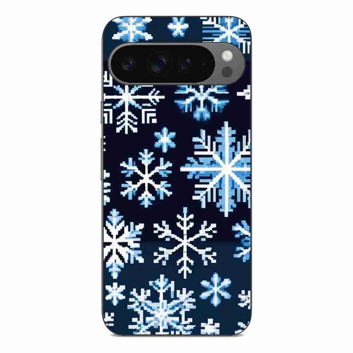 Husa compatibila cu Google Pixel 9 Pro XL Silicon Gel Tpu Model Pixel Art Snowflakes