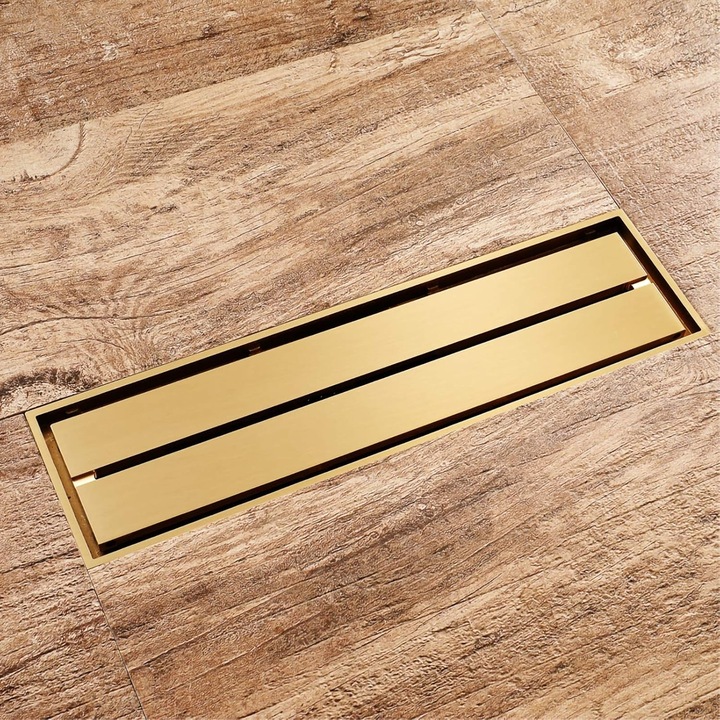 Téglalap alakú sárgaréz lefolyórendszer, szagzáró, 30x11.8cm, arany