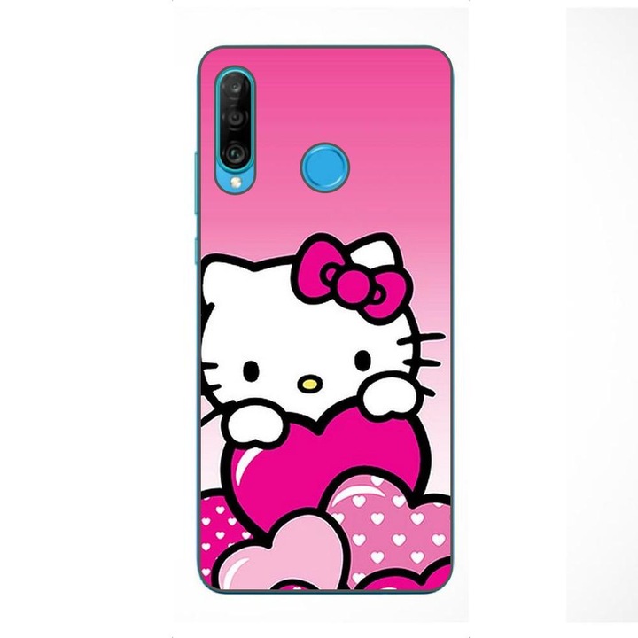 Калъф, съвместим с Huawei P30 Lite Silicone Gel Tpu Model Hello Kitty Pink Hearts