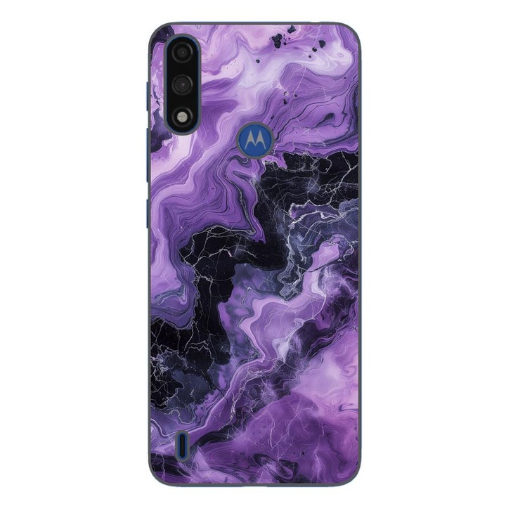 Husa compatibila cu Motorola Moto E7 Power Silicon Gel Tpu Model Abstract Purple Marble