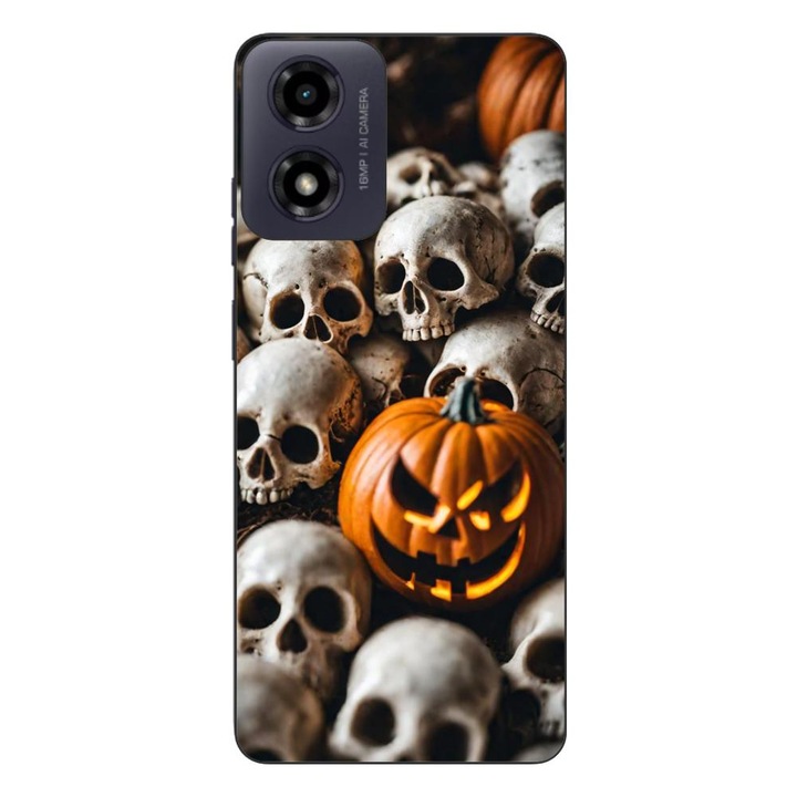 Husa compatibila cu Motorola Moto G24 Silicon Gel Tpu Model Halloween Pattern Cranii si Dovleac