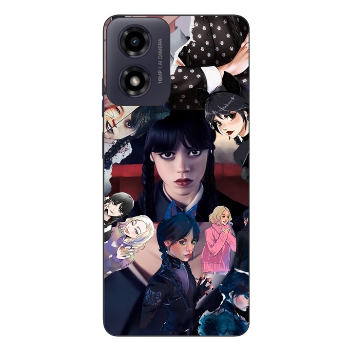 A borító kompatibilis a Motorola Moto G24 szilikongél Tpu modell szerdai Addams kollázsfilmmel