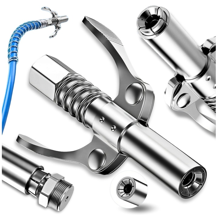 Cap de Ungere Auto Profesional, 10.000 PSI, 90mm, Furtun 30cm, Etansare Perfecta, Otel Galvanizat