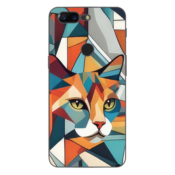 Кейс, съвместим с OnePlus 5T Silicone Gel Tpu Модел Cubic Cat Арт