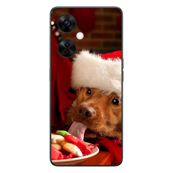 Капак, съвместим с OnePlus Nord CE3 Lite Silicone Gel Tpu Model Christmas Dog Eating Cookies