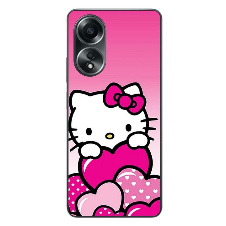 Капак, съвместим с модел Oppo A58 4G Silicon Gel Tpu Hello Kitty Pink Hearts