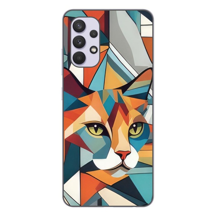 Кейс съвместим с Samsung Galaxy A32 5G Silicon Gel Tpu Модел Cubic Cat Арт