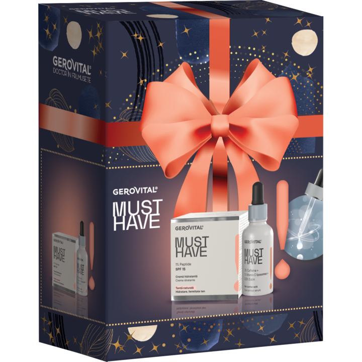 Pachet cadou Gerovital Must Have: Ser Contur Ochi, 30ml + Crema Hidratanta cu 1% Peptide SPF15, 50ml