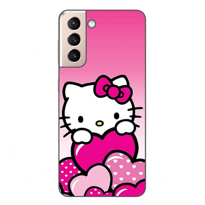 Husa compatibila cu Samsung Galaxy S21 FE Silicon Gel Tpu Model Hello Kitty Pink Hearts
