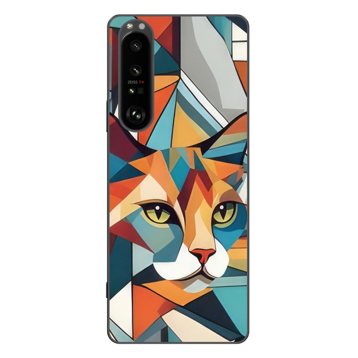 Капак, съвместим със Sony Xperia 1 III Silicone Gel Tpu Модел Cubic Cat Арт