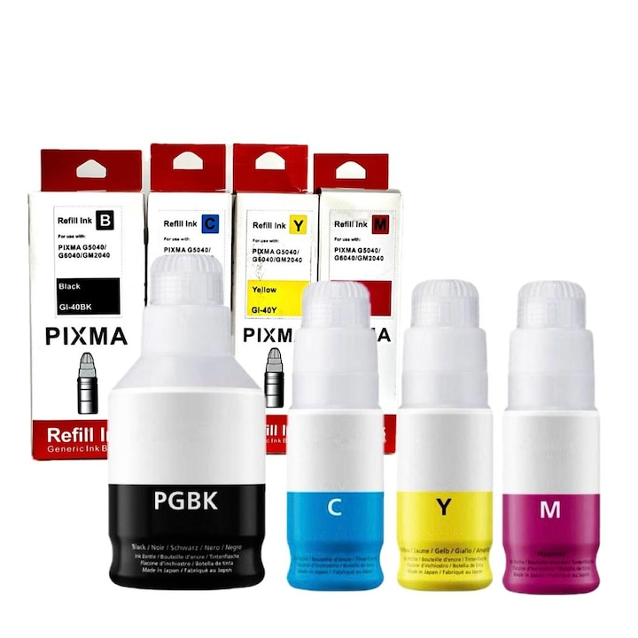4 db GI-41 / GI-51 tintatartály készlet, fekete - 140 ml, cián, sárga, magenta - 70 ml, kompatibilis Canon Pixma G3560 G3520 G2560 G2520 G1520 G1420 G1460 G2420 G2430 G2460 G2470 G3420 G3430 G3460 G3470 G3480 G1520 G1530 G1560 G2520 G2560 G2570 G3520