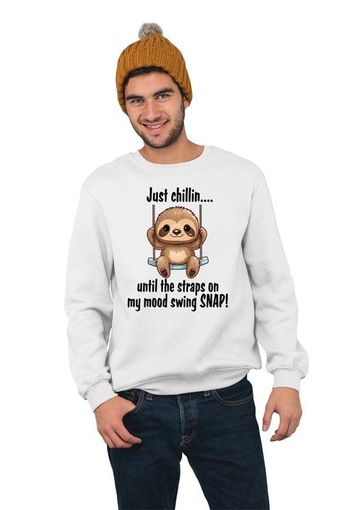 Hanorac pentru barbati fara gluga personalizat, Just chillin, mix 1, Alb