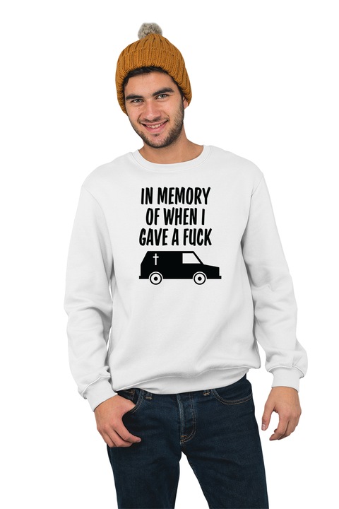 Hanorac pentru barbati fara gluga personalizat, In memory, mix 1, Alb