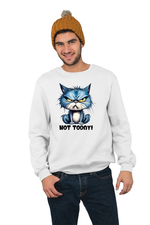 Hanorac pentru barbati fara gluga personalizat, Not today model 2, mix 1, Alb