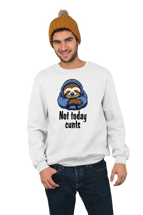 Hanorac pentru barbati fara gluga personalizat, Not today model 1, mix 1, Alb