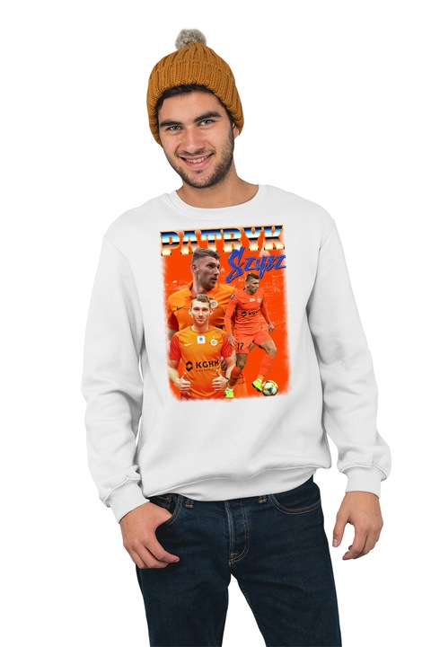 Hanorac pentru barbati fara gluga personalizat, Football Player - Patryk Szysz, mix 1, Alb