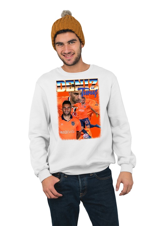 Hanorac pentru barbati fara gluga personalizat, Football player - Deniz Turuc, mix 1, Alb