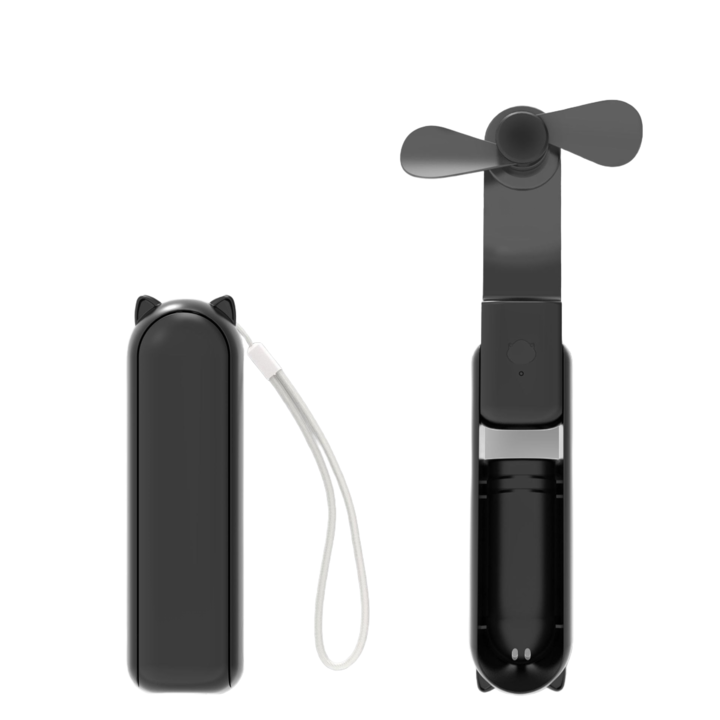 Shaoke Ultra hordozható ventilátor, 3 az 1-ben, kéz, asztal, nyak, 3 sebességfokozat, összecsukható 2000 mAh-s hordozható akkumulátorral, 20 órás autonómia, fekete