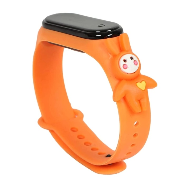 Ceas digital copii, Waterproof, IEPURAS, AYDE, afisaj ora data si secunde, curea reglabila silicon, orange
