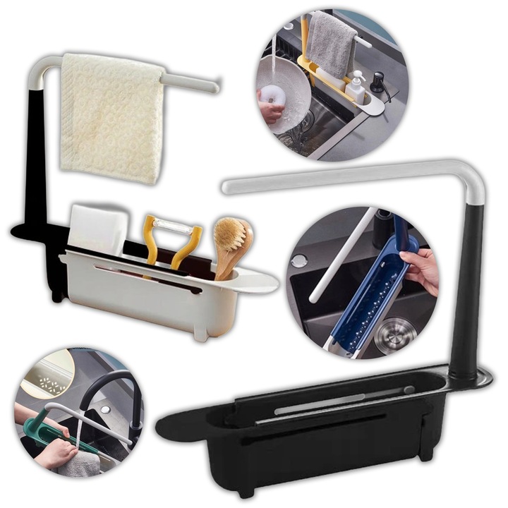 Scurgator vase ZCH, organizator pentru chiuveta, reglabil, 23x6x27cm, negru