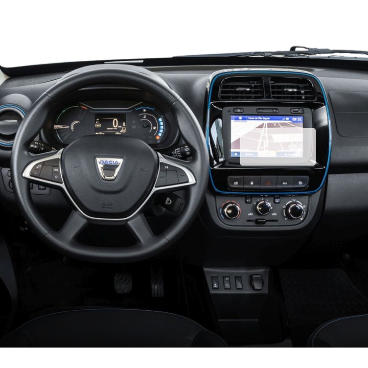 Folie Protectie Navigatie Dacia Spring Electric 2021-2024, Duragon, protectie Display Navigatie, silicon Transparent, Anti-zgarieturi, Anti-amprenta, Regenerabila, Flexibila, Anti-Shock, kit instalare