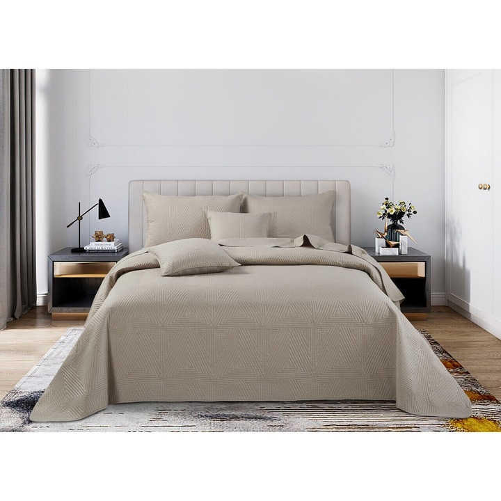 Cuvertura pat Spod Igly i Nitki, velur/catifea, 140x200 cm, bej