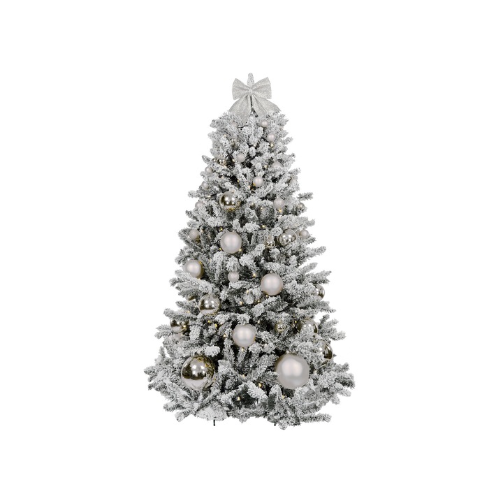 Pom de Craciun artificial decorat cu 73 de ornamente SILVER CHRISTMAS 210 cm pom cu suport si ornamente de Craciun