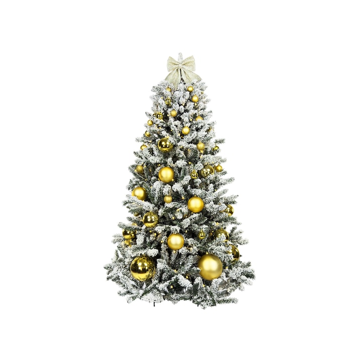 Pom de Craciun artificial decorat cu 73 de ornamente GOLDEN CHRISTMAS Pom de 210 cm cu suport si ornamente de Craciun