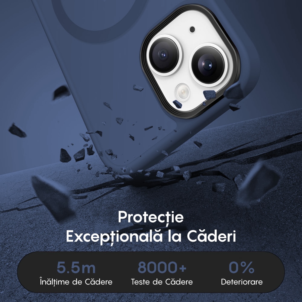 Husa compatibila cu Incarcare Magsafe pentru Apple iPhone 14 Plus, CASEY STUDIOS™, de Protectie, Slim, pentru Incarcare Wireless, Margini Ridicate pentru Protectia Ecranului si a Camerelor, Albastru Inchis
