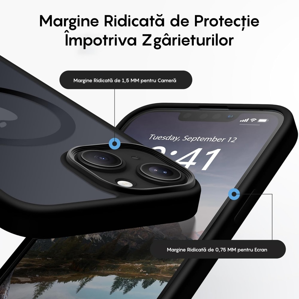 Husa compatibila cu Incarcare Magsafe pentru Apple iPhone 15 Plus, CASEY STUDIOS™, de Protectie, Slim, pentru Incarcare Wireless, Margini Ridicate pentru Protectia Ecranului si a Camerelor, Negru