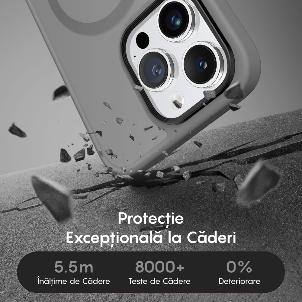 Husa compatibila cu Incarcare Magsafe pentru Apple iPhone 14 Pro, CASEY STUDIOS™, de Protectie, Slim, pentru Incarcare Wireless, Margini Ridicate pentru Protectia Ecranului si a Camerelor, Gri deschis