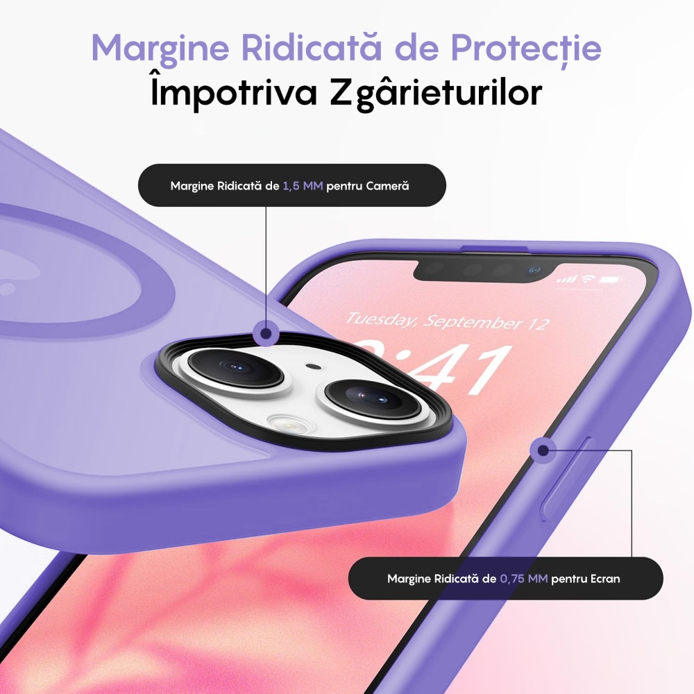 Husa compatibila cu Incarcare Magsafe pentru Apple iPhone 14 Plus, CASEY STUDIOS™, de Protectie, Slim, pentru Incarcare Wireless, Margini Ridicate pentru Protectia Ecranului si a Camerelor, Mov Deschis
