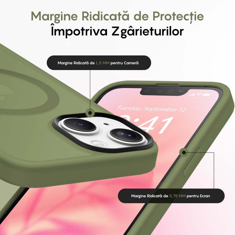 Husa compatibila cu Incarcare Magsafe pentru Apple iPhone 13, CASEY STUDIOS™, de Protectie, Slim, pentru Incarcare Wireless, Margini Ridicate pentru Protectia Ecranului si a Camerelor, Verde