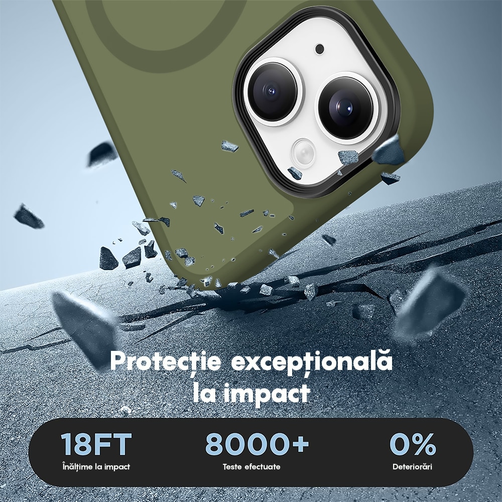 Husa compatibila cu Incarcare Magsafe compatibila cu iPhone 15, CASEY STUDIOS™, de Protectie, Slim, pentru Incarcare Wireless, Margini Ridicate de Protectia Ecranului si a Camerelor, Verde