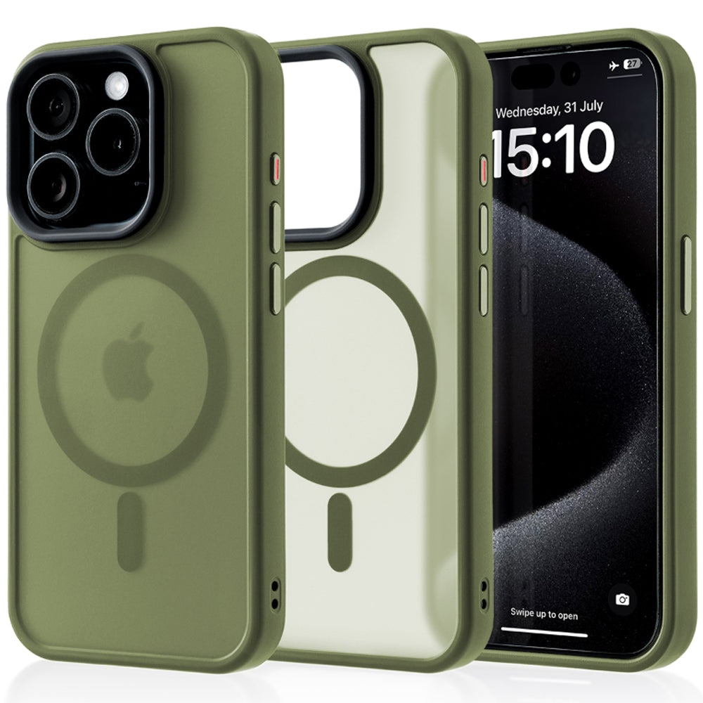 Husa compatibila cu Incarcare Magsafe compatibila cu iPhone 15, CASEY STUDIOS™, de Protectie, Slim, pentru Incarcare Wireless, Margini Ridicate de Protectia Ecranului si a Camerelor, Verde