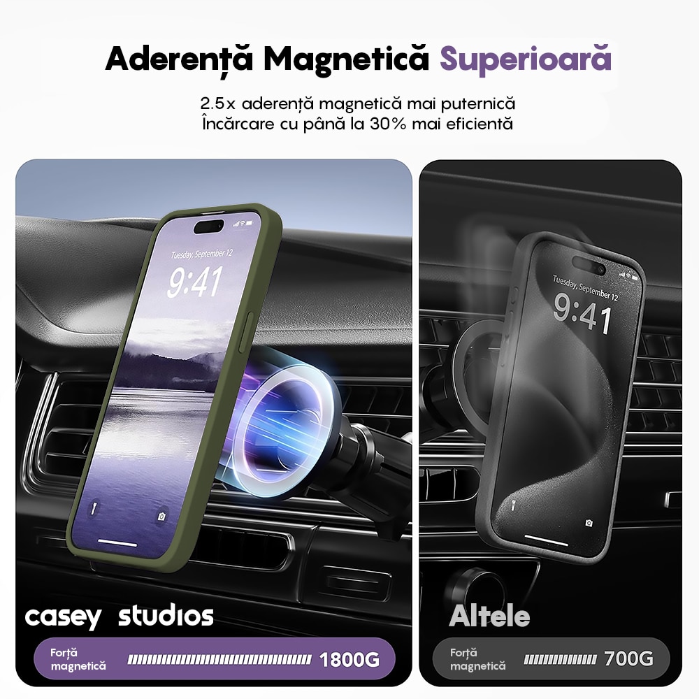 Husa compatibila cu Incarcare Magsafe compatibila cu iPhone 15, CASEY STUDIOS™, de Protectie, Slim, pentru Incarcare Wireless, Margini Ridicate de Protectia Ecranului si a Camerelor, Verde