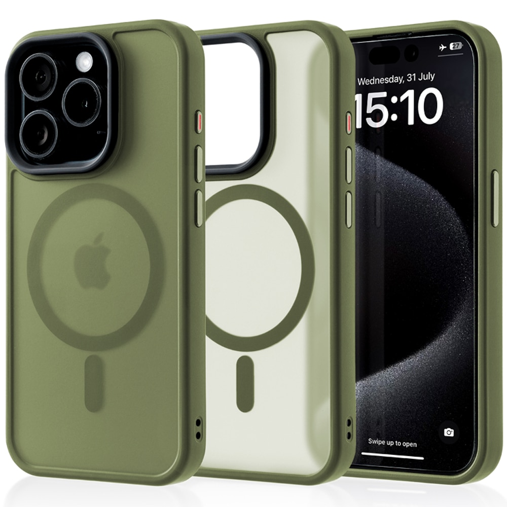 Husa compatibila cu Incarcare Magsafe pentru Apple iPhone 15 Pro, CASEY STUDIOS™, de Protectie, Slim, pentru Incarcare Wireless, Margini Ridicate pentru Protectia Ecranului si a Camerelor, Verde