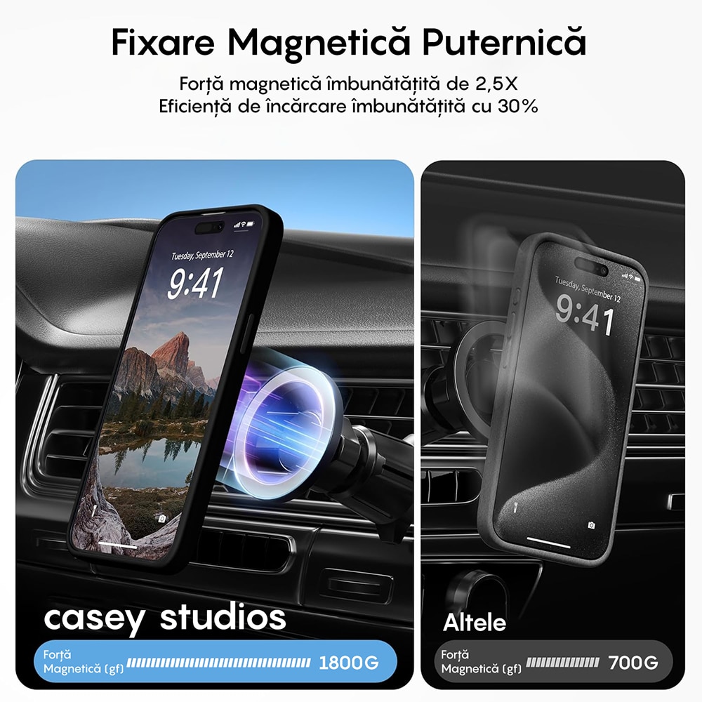 Husa compatibila cu Incarcare Magsafe pentru Apple iPhone 15 Pro, CASEY STUDIOS™, de Protectie, Slim, pentru Incarcare Wireless, Margini Ridicate pentru Protectia Ecranului si a Camerelor, Negru