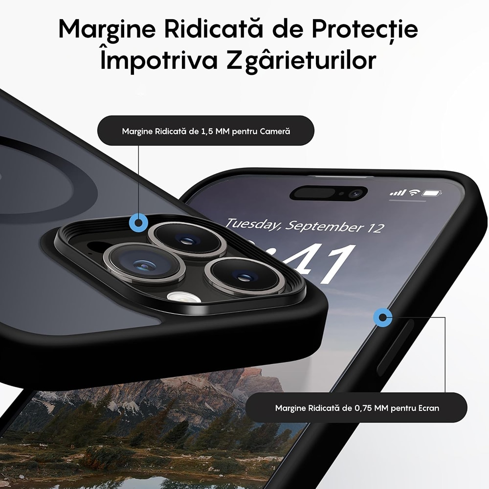 Husa compatibila cu Incarcare Magsafe pentru Apple iPhone 15 Pro, CASEY STUDIOS™, de Protectie, Slim, pentru Incarcare Wireless, Margini Ridicate pentru Protectia Ecranului si a Camerelor, Negru