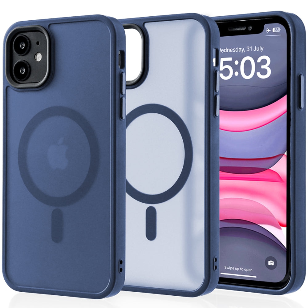 Husa compatibila cu Incarcare Magsafe compatibila cu iPhone 11, CASEY STUDIOS™, de Protectie, Slim, pentru Incarcare Wireless, Margini Ridicate de Protectia Ecranului si a Camerelor, Albastru Inchis
