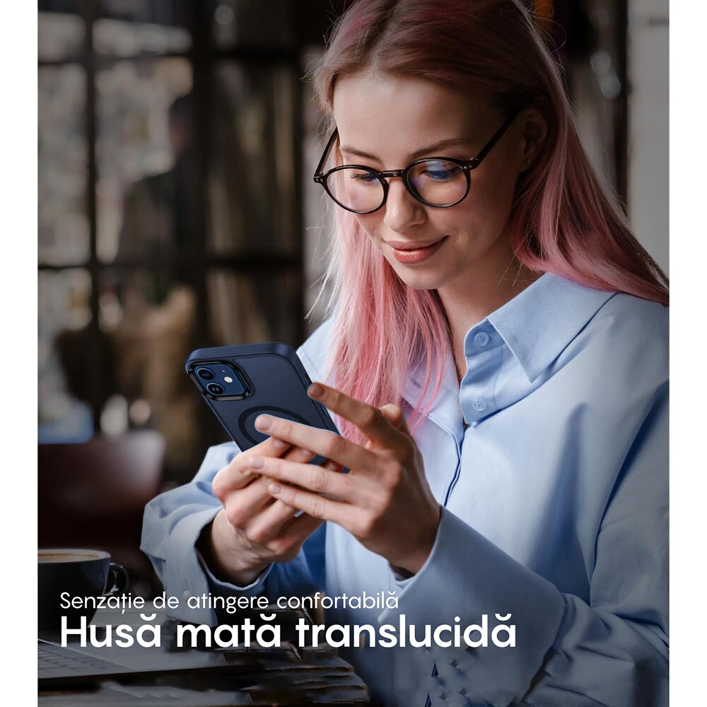 Husa compatibila cu Incarcare Magsafe compatibila cu iPhone 11, CASEY STUDIOS™, de Protectie, Slim, pentru Incarcare Wireless, Margini Ridicate de Protectia Ecranului si a Camerelor, Albastru Inchis
