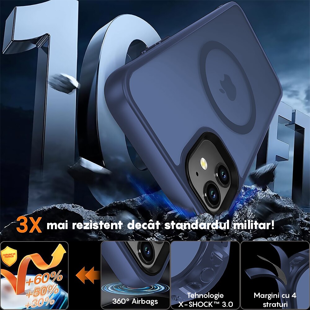 Husa compatibila cu Incarcare Magsafe compatibila cu iPhone 11, CASEY STUDIOS™, de Protectie, Slim, pentru Incarcare Wireless, Margini Ridicate de Protectia Ecranului si a Camerelor, Albastru Inchis