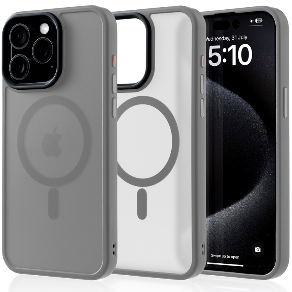 Husa compatibila cu Incarcare Magsafe pentru Apple iPhone 15 Pro Max, CASEY STUDIOS™, de Protectie, Slim, pentru Incarcare Wireless, Margini Ridicate pentru Protectia Ecranului si a Camerelor, Gri deschis