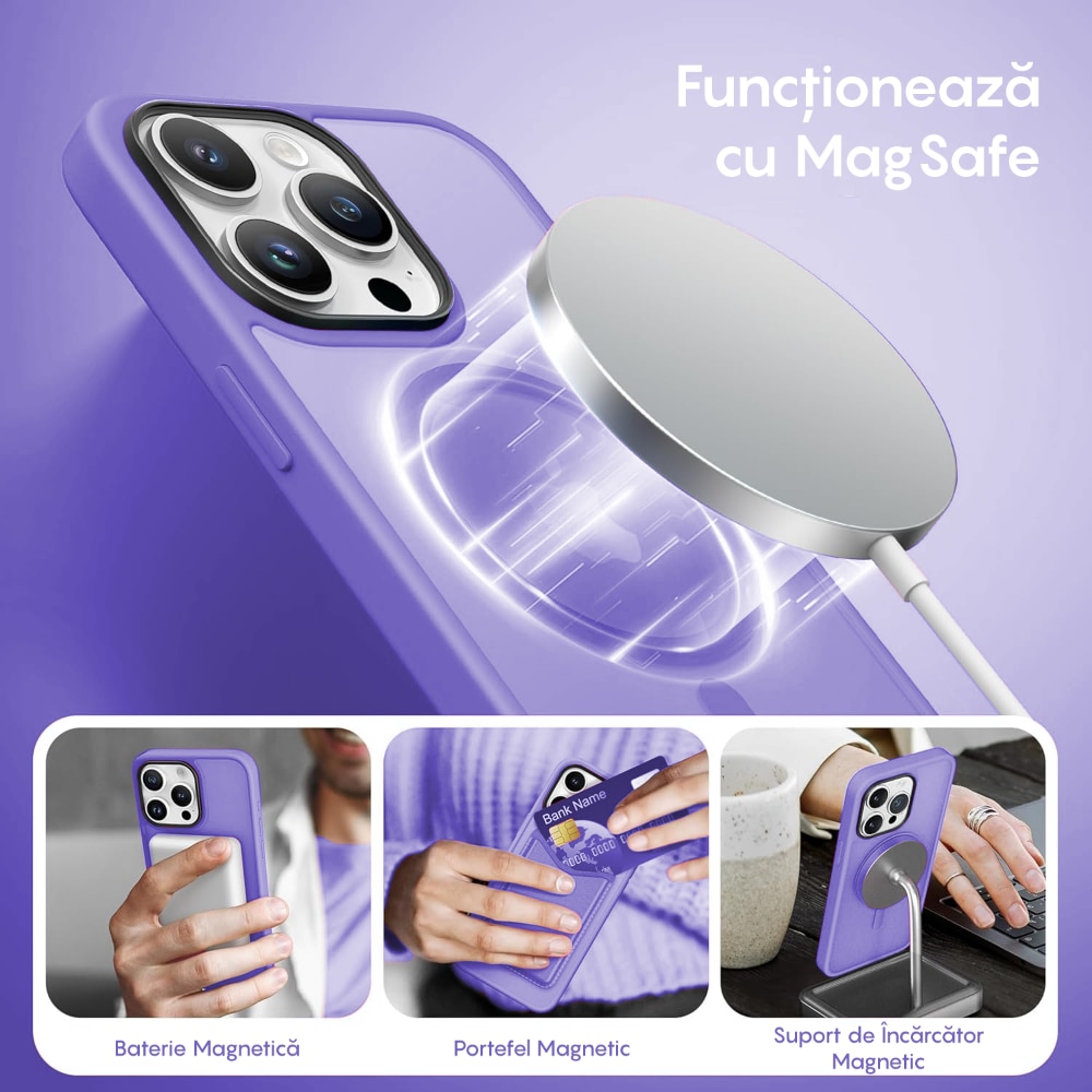 Husa compatibila cu Incarcare Magsafe pentru Apple iPhone 13 Pro Max, CASEY STUDIOS™, de Protectie, Slim, pentru Incarcare Wireless, Margini Ridicate pentru Protectia Ecranului si a Camerelor, Mov Deschis