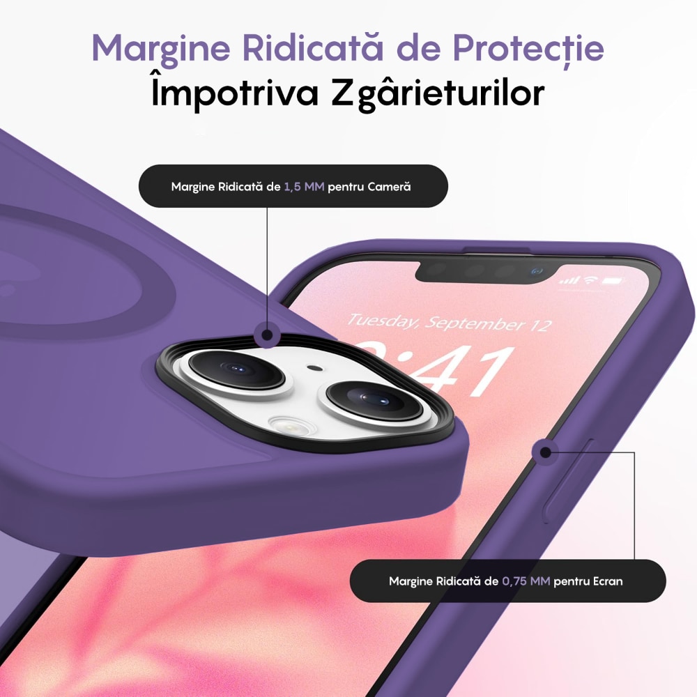 Husa compatibila cu Incarcare Magsafe pentru Apple iPhone 15 Plus, CASEY STUDIOS™, de Protectie, Slim, pentru Incarcare Wireless, Margini Ridicate pentru Protectia Ecranului si a Camerelor, Mov Inchis