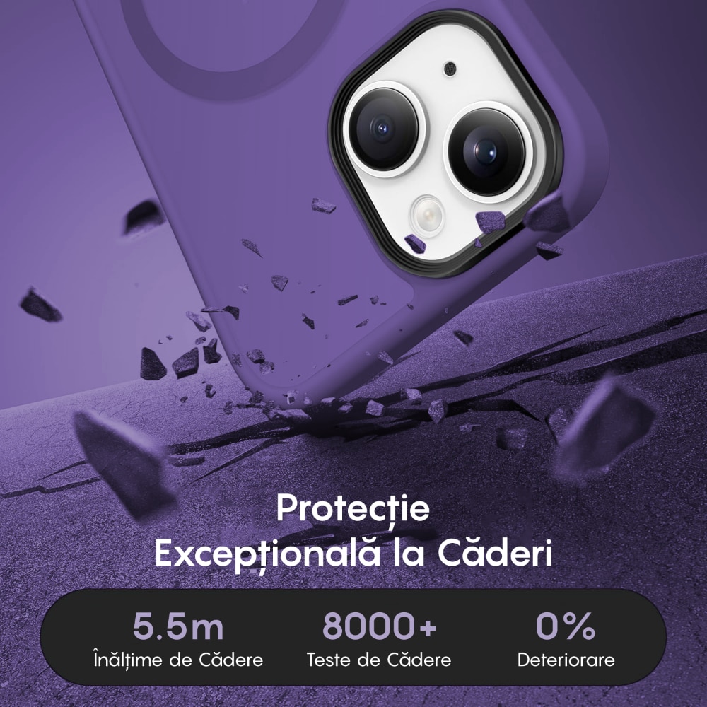 Husa compatibila cu Incarcare Magsafe pentru Apple iPhone 15 Plus, CASEY STUDIOS™, de Protectie, Slim, pentru Incarcare Wireless, Margini Ridicate pentru Protectia Ecranului si a Camerelor, Mov Inchis
