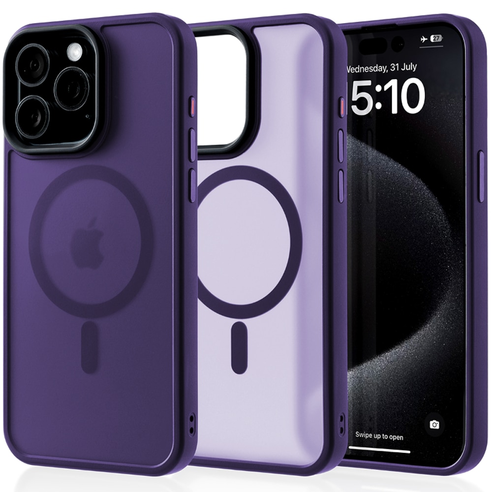 Husa compatibila cu Incarcare Magsafe pentru Apple iPhone 15 Pro Max, CASEY STUDIOS™, de Protectie, Slim, pentru Incarcare Wireless, Margini Ridicate pentru Protectia Ecranului si a Camerelor, Mov Inchis