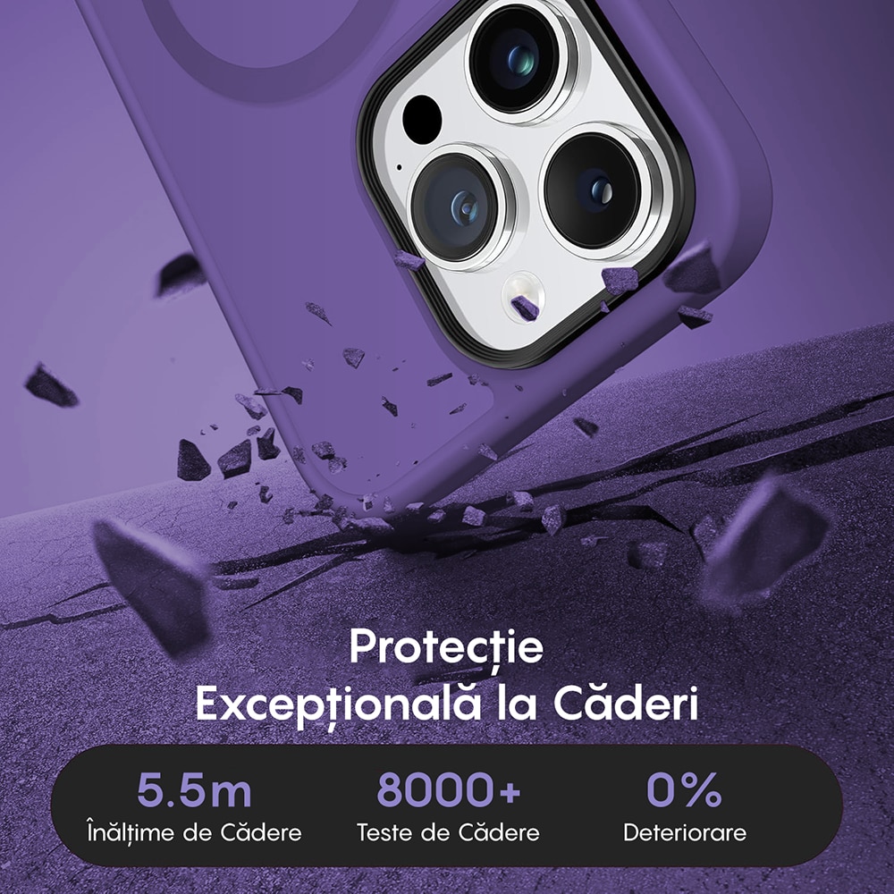 Husa compatibila cu Incarcare Magsafe pentru Apple iPhone 15 Pro Max, CASEY STUDIOS™, de Protectie, Slim, pentru Incarcare Wireless, Margini Ridicate pentru Protectia Ecranului si a Camerelor, Mov Inchis