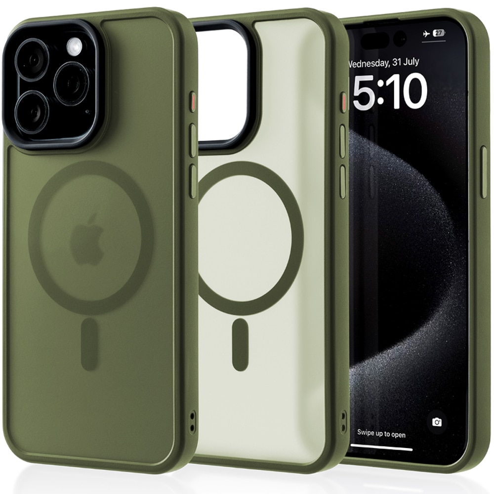 Husa compatibila cu Incarcare Magsafe pentru Apple iPhone 15 Pro Max, CASEY STUDIOS™, de Protectie, Slim, pentru Incarcare Wireless, Margini Ridicate pentru Protectia Ecranului si a Camerelor, Verde